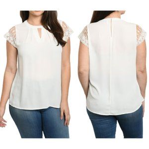 Angela Plus White Blouse Lace Sleeves Laser-cut Neck NWT
